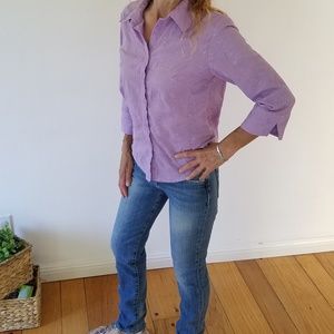 Button Down ¾ Sleeve Lilac Eyelet Blouse